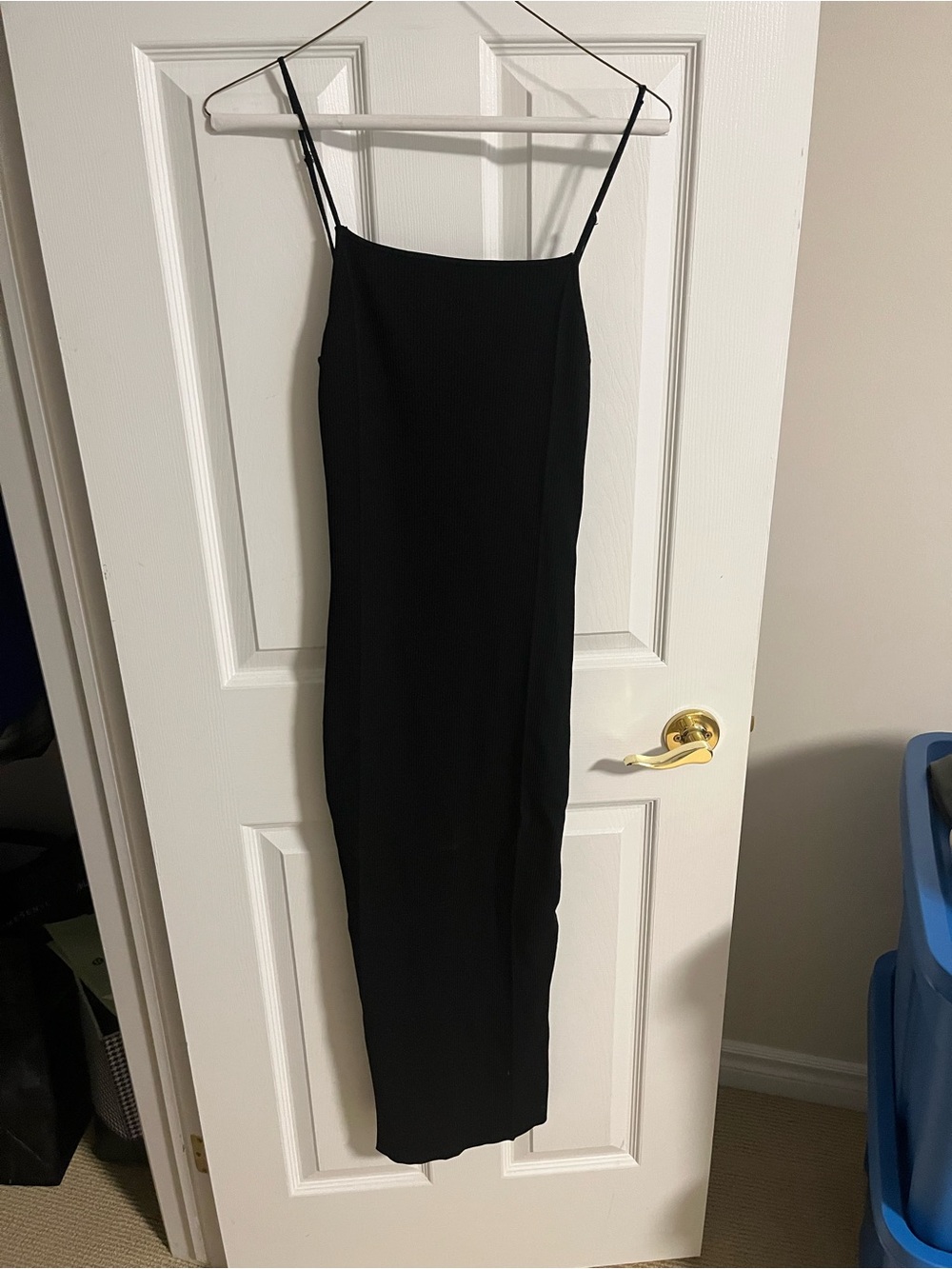 Dynamite Ribbed Black Maxi Slip Dress with Spaghetti Straps